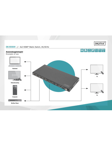 Digitus | 4x2 HDMI Matrix Switch, 4K/60Hz | DS-55509