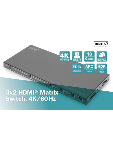 Digitus | 4x2 HDMI Matrix Switch, 4K/60Hz | DS-55509