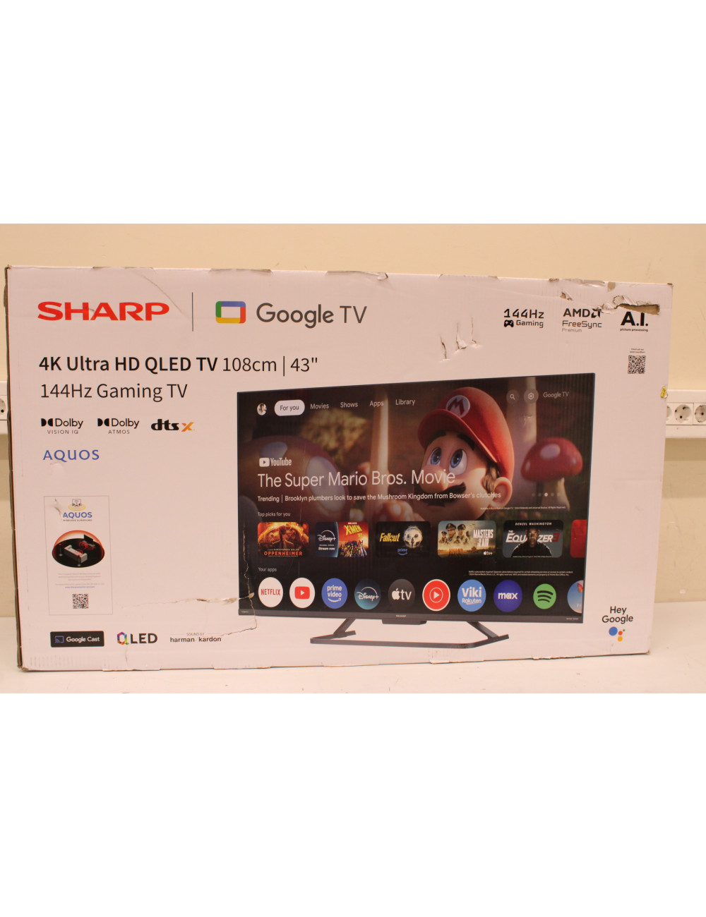 SALE OUT. Sharp 43HR7265E | 43 | Smart TV | Google TV | Black | DAMAGED PACKAGING