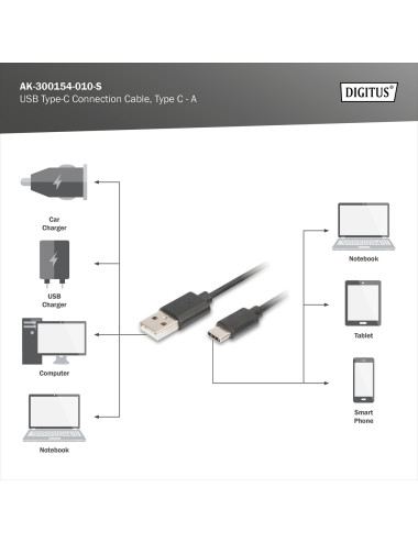 Digitus USB Type-C connection cable, type USB-A - USB-C | AK-300154-010-S