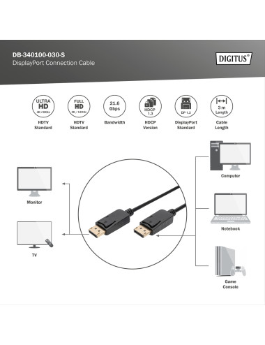 Digitus DisplayPort Connection Cable | DB-340100-030-S | 3 m