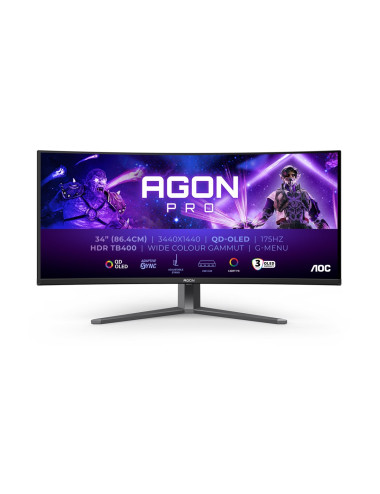 AOC | AGON PRO AG346UCD | 34 " | OLED | WQHD | 21:9 | 175 Hz | 0.03 ms | 3440 x 1440 pixels | 250 cd/m | HDMI ports quantity 2