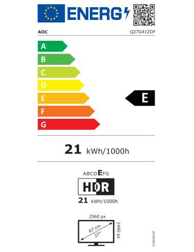 AOC Q27G41ZDF | 27 " | QD-OLED | QHD | 16:9 | 240 Hz | 0.03 ms | 2560 x 1440 pixels | 400 cd/m | HDMI ports quantity 1 | Black