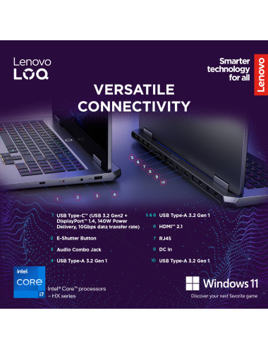 Lenovo LOQ 17IRX10 17.3 FHD i7-13650HX/16GB/1TB/NVIDIA GF RTX 5060 8GB/WIN11 Home/ENG Backlit kbd/Luna Grey/2Y Warranty | Lenovo