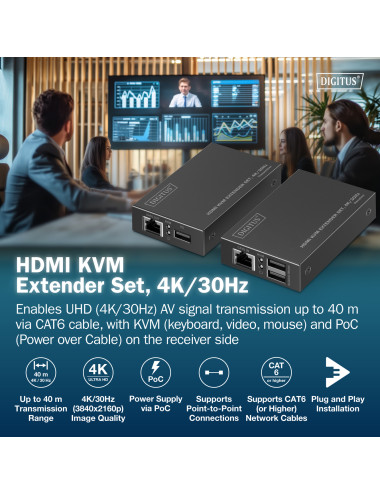 Digitus | HDMI KVM Extender Set, 4K/30Hz | DS-55357