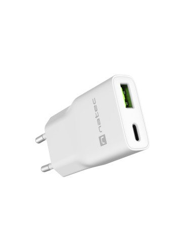 Natec Ribera USB Charger Gan Slim USB 1X USB-A + 1X USB-C 20W | NUC-2376