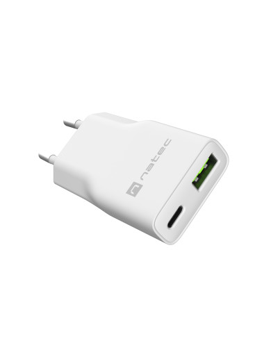 Natec Ribera USB Charger Gan Slim USB 1X USB-A + 1X USB-C 20W | NUC-2376