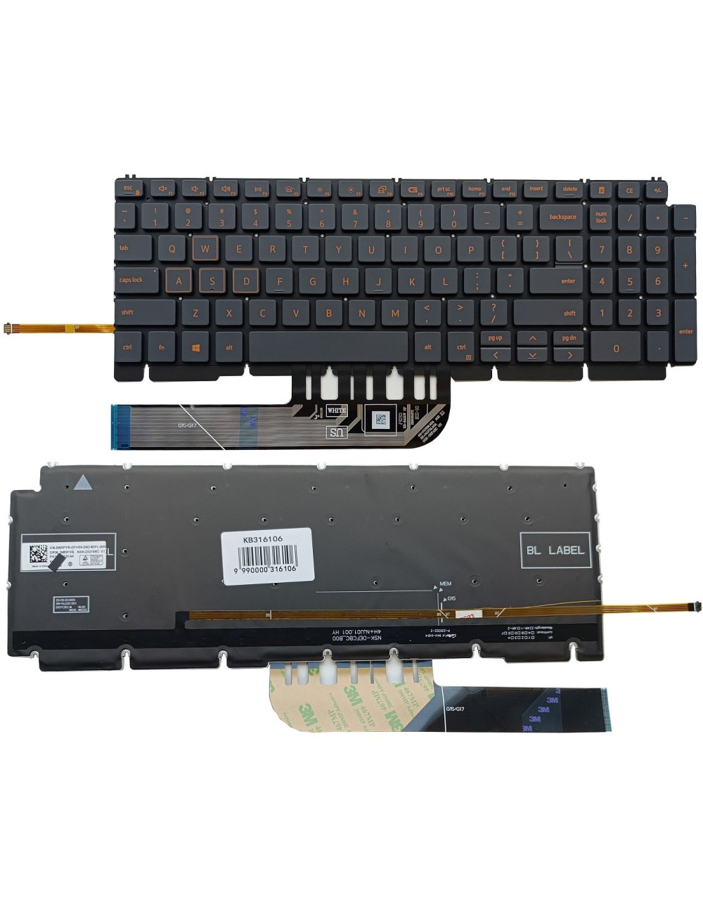 Keyboard DELL G15 5510, with backlight, US