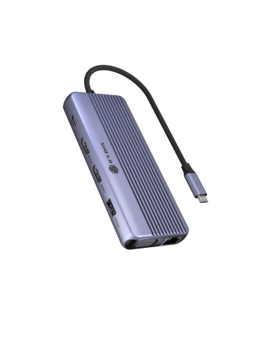 Icy Box Travel Dock 12-in-1, 3x Videoausgabe (2x HDMI + 1x VGA)