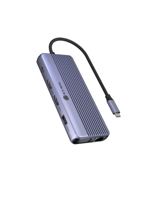 Icy Box Travel Dock 12-in-1, 3x Videoausgabe (2x HDMI + 1x VGA)