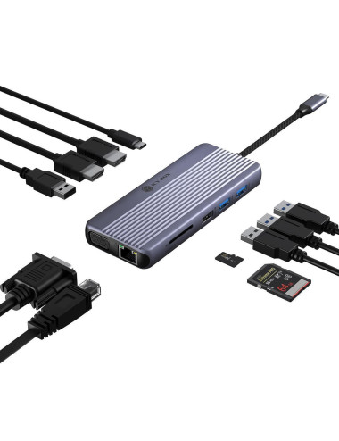 Icy Box Travel Dock 12-in-1, 3x Videoausgabe (2x HDMI + 1x VGA)