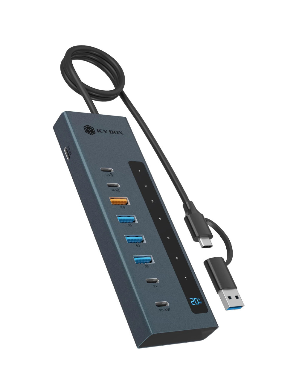 Icy Box 9-in-1 hub with Power Delivery and Type-C/Type-A host connection