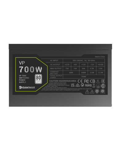 Gamemax Power Supply, 80 PLUS, Standard | VP 700S | 700 W