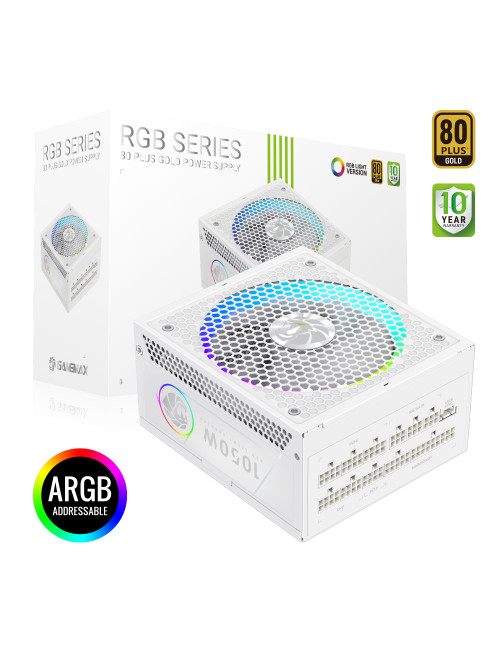 Gamemax Power Supply, 80 PLUS, Gold | RGB 1050G WH | 1050 W