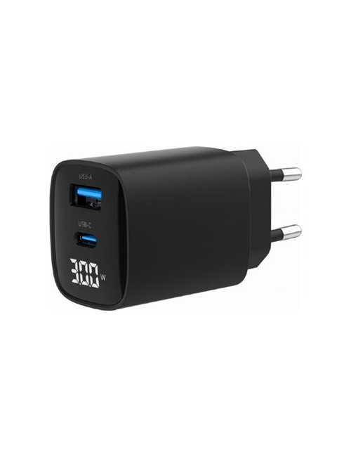 Gembird TA-UC-PDQC30LCD-BK-01 2-port 30W USB fast charger, LCD, black | Gembird