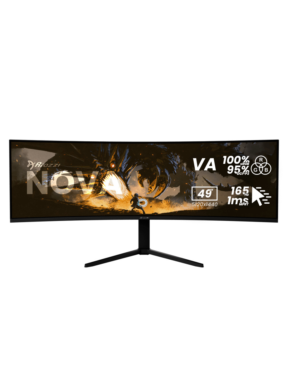 Arozzi Nova | 49 " | VA | 32:9 | 165 Hz | 4 ms | 5120 x 1440 pixels | 350 cd/m | HDMI ports quantity 2 | Black