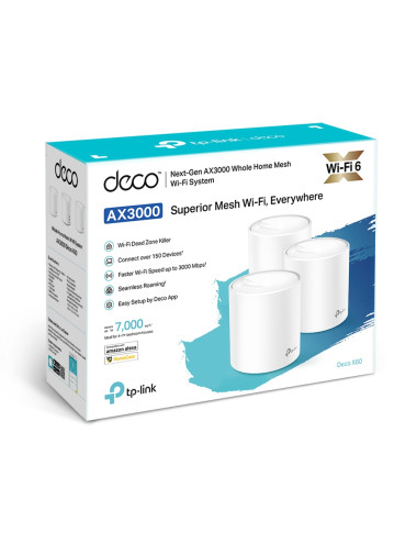 AX3000 Whole Home Mesh Wi-Fi 6 System | Deco X60(3-pack) | 802.11ax | 575+2400 Mbit/s | Ethernet LAN (RJ-45) ports 2 | Mesh Supp