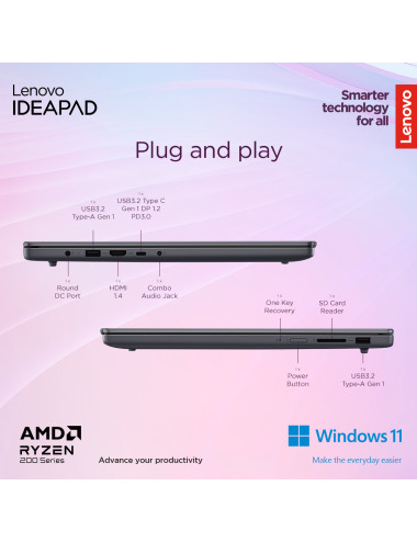 Lenovo IdeaPad Slim 3 15AMN8 | Arctic Grey | 15.6 " | TN | FHD | 1920 x 1080 pixels | Anti-glare | AMD Ryzen 3 | 7320U | 16 GB |