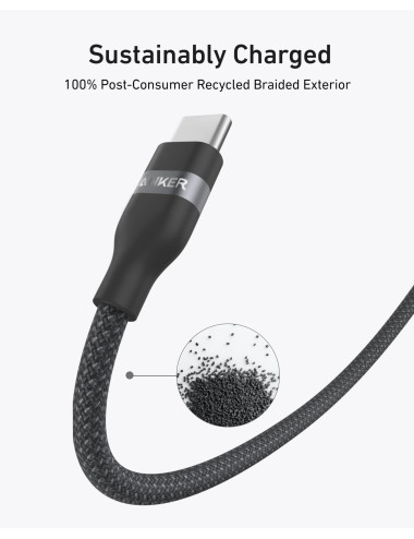 Anker USB-C to USB-C Cable Braided, 0.9m, 240W, Black | Anker USB-C Braided Cable, 0.9 m