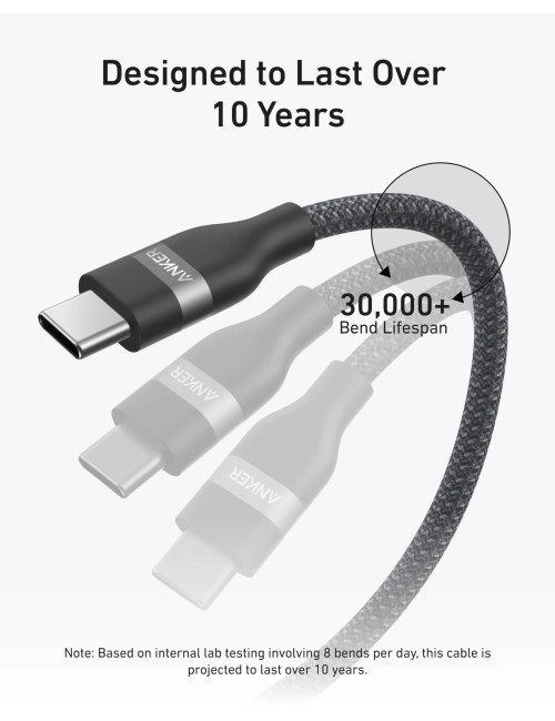 Anker USB-C to USB-C Cable Braided, 0.9m, 240W, Black | Anker USB-C Braided Cable, 0.9 m