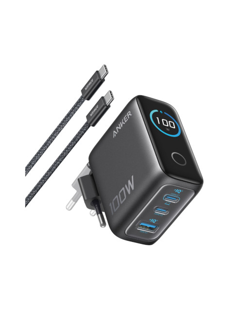 Anker Charger (100W, 3 Ports, Smart Display) with USB-C Cable