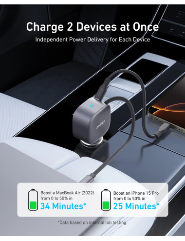 Anker Nano Car Charger (75W, USB-C Port, Built-In Retractable USB-C Cable)