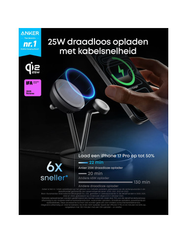 Anker Prime Wireless Charging Station Qi2.2 25W wireles charging (3-in-1, MagGo, AirCool, Dock Stand) PSU added