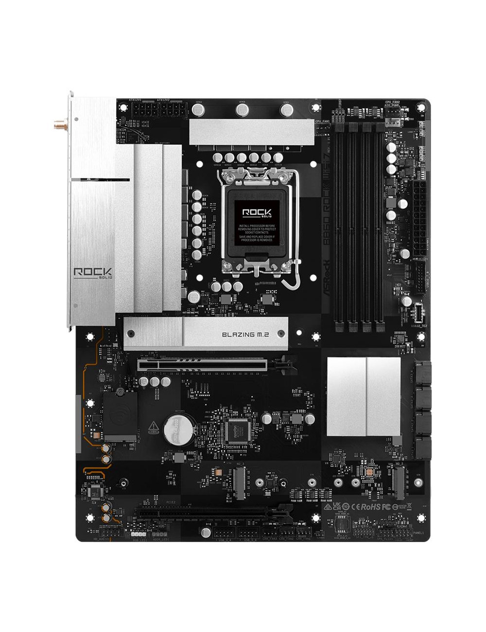 Mainboard|ASROCK|B860 Rock WiFi 7|Intel B860|LGA 1851 (Socket V1)|ATX|RAM DDR5-SDRAM|4xSlots|Wi-Fi Yes|Bluetooth Yes|3xNumber of