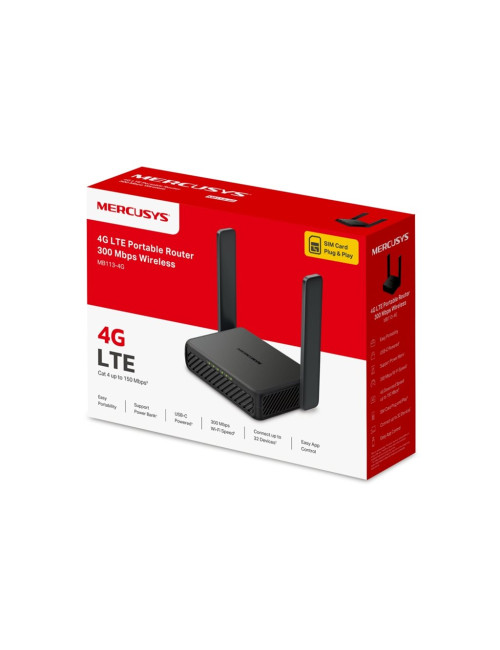 Mercusys MB113-4G | Wireless 4G LTE Portable Router | 802.11n | Ethernet LAN (RJ-45) ports 2 | 300 Mbit/s | Mesh Support No | MU