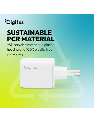 Digitus USB GaN Charger 45W, 1x USB-C, 1x USB-A | DA-10302
