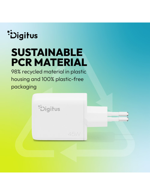 Digitus USB GaN Charger 45W, 1x USB-C, 1x USB-A | DA-10302