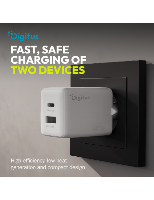Digitus USB GaN Charger 45W, 1x USB-C, 1x USB-A | DA-10302