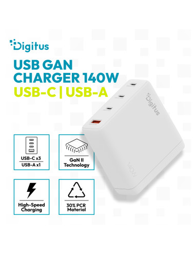Digitus USB GaN Charger 140W, 3x USB-C, 1x USB-A | DA-10305