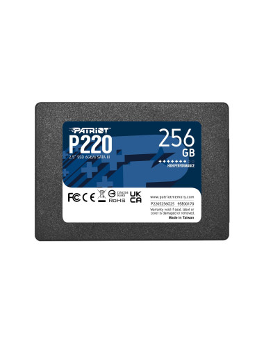 SSD|PATRIOT|P220|256GB|SATA|Write speed 490 MBytes/sec|Read speed 550 MBytes/sec|2,5"|TBW 120 TB|P220S256G25