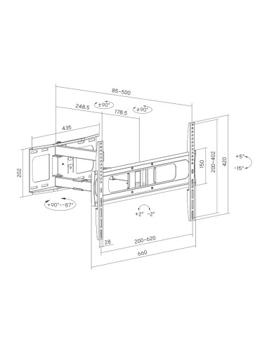 Sunne Wall mount | 37-86-EA2 Full-motion TV wall mount | 37-86 " | Maximum weight (capacity) 50 kg | Black
