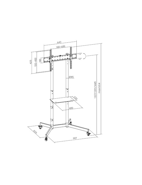 Sunne Floor stand | S1122 TV cart | 37-70 " | Maximum weight (capacity) 45 kg | Black