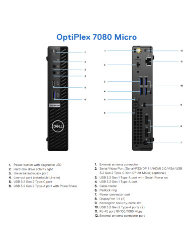 DELL Renewed Grade A | OptiPlex 7080 Micro | Intel Core i5 | i5 10500T | 16 GB | SSD | 256 GB | Intel UHD Graphics 630 | Windows
