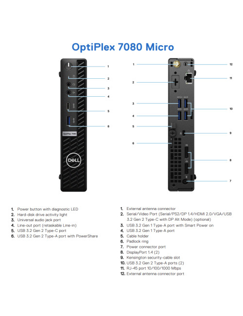 DELL Renewed Grade A | OptiPlex 7080 Micro | Intel Core i5 | i5 10500T | 16 GB | SSD | 256 GB | Intel UHD Graphics 630 | Windows