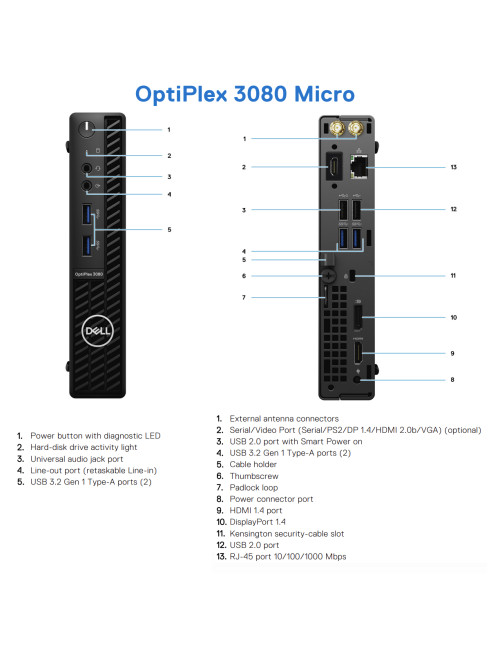 DELL Renewed Grade A | OptiPlex 3080 Micro | Intel Core i5 | i5 10500T | 8 GB | SSD | 256 GB | Intel UHD Graphics 630 | Windows 