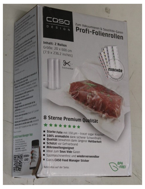 SALE OUT. Caso Roll for Vacuum sealer 20x600cm | Caso | Foil rolls | 01221 | 2 units | Dimensions (W x L) 20 x 600 cm | Transpar