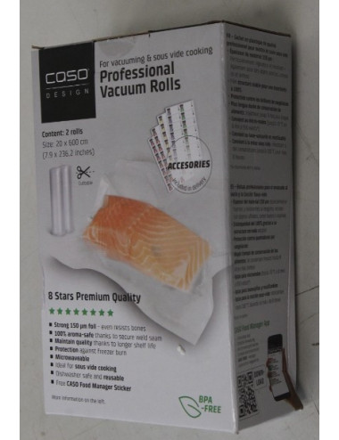 SALE OUT. Caso Roll for Vacuum sealer 20x600cm | Caso | Foil rolls | 01221 | 2 units | Dimensions (W x L) 20 x 600 cm | Transpar