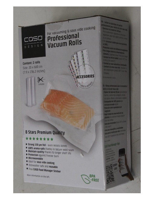 SALE OUT. Caso Roll for Vacuum sealer 20x600cm | Caso | Foil rolls | 01221 | 2 units | Dimensions (W x L) 20 x 600 cm | Transpar