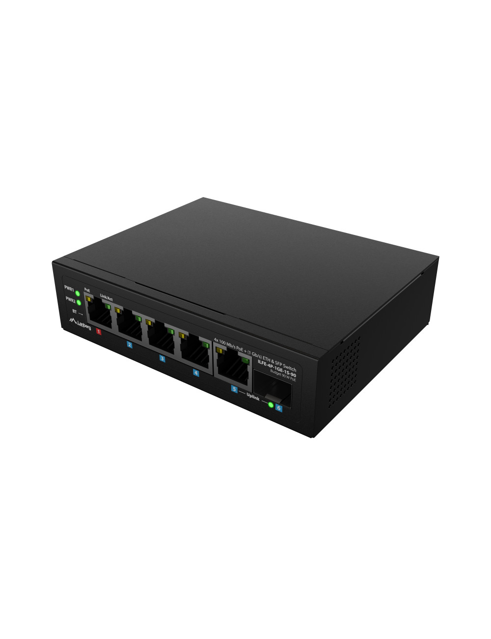 Lanberg Switch PoE 1xBT 3xAT SFP/ETH Din Unmanagment Fast Ethernet | ILFE-4P-1GE-1S-90