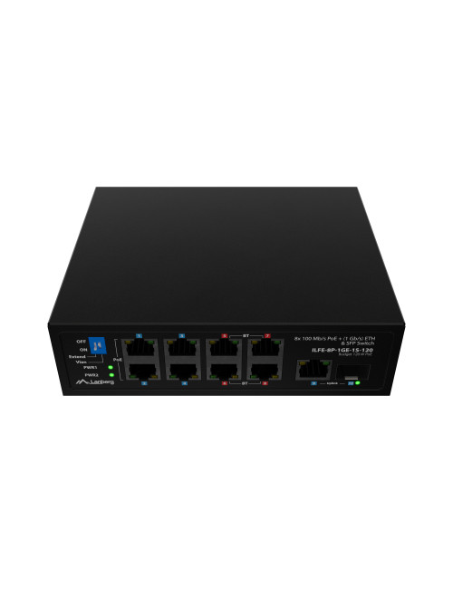 Lanberg Switch PoE 4xBT 4xAT SFP/ETH Din Unmanagment Fast Ethernet | ILFE-8P-1GE-1S-120 | Unmanaged | Din rail, Rack