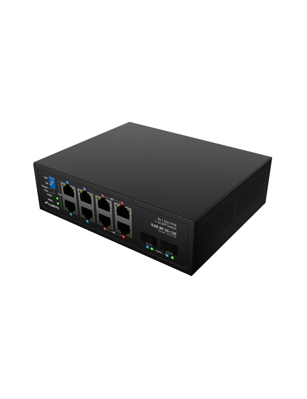 Lanberg Switch PoE 4xBT 4xAT 4xSFP Din Unmanagment Gigabit Ethernet | ILGE-8P-2S-120 | Unmanaged | Din rail