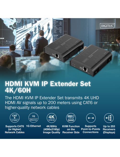 Digitus | HDMI KVM IP Extender Set, 4K/60Hz | DS-55355