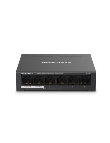 MS106LP | Mercusys 6-Port 10/100 Mbps Desktop Switch with 4-Port PoE+ | Desktop | 10/100 Mbps (RJ-45) ports quantity 6