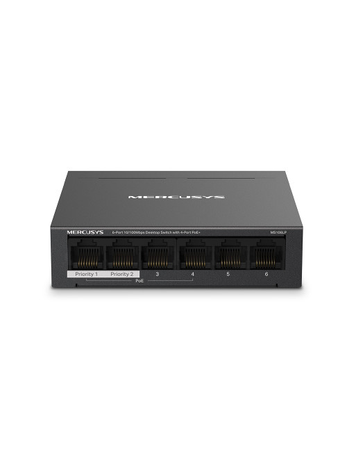 MS106LP | Mercusys 6-Port 10/100 Mbps Desktop Switch with 4-Port PoE+ | Desktop | 10/100 Mbps (RJ-45) ports quantity 6