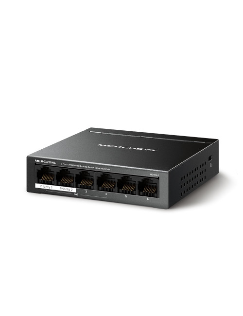 MS106LP | Mercusys 6-Port 10/100 Mbps Desktop Switch with 4-Port PoE+ | Desktop | 10/100 Mbps (RJ-45) ports quantity 6