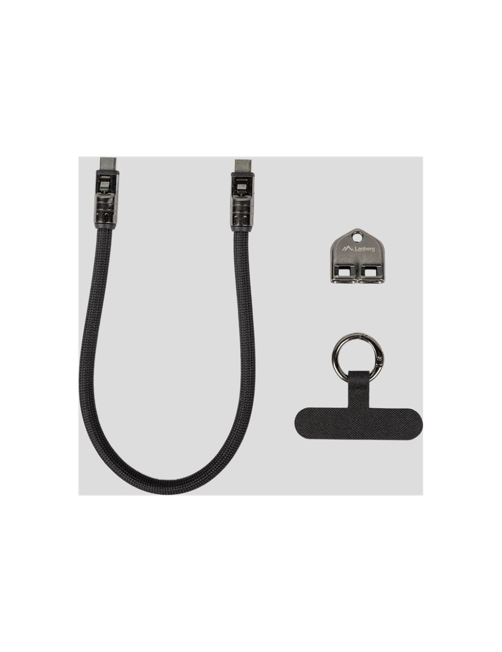 Lanberg USB-C M/M Lanyard/Keychain Cable, 0.3 m, 240 W | CA-CMCM-10LN-0003-BK